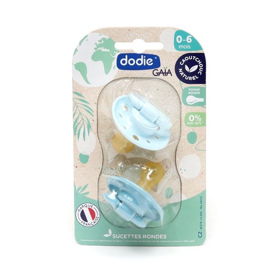 Dodie Gaia Pack Chupetes Redonda Goma 0-6m Azul 2uds