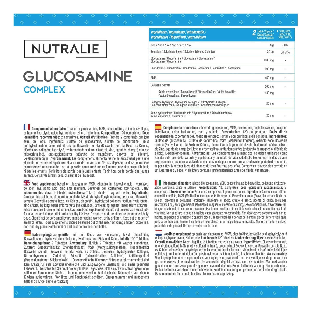 Nutralie Glucosamina Complex + MSM + Condritina 120comp