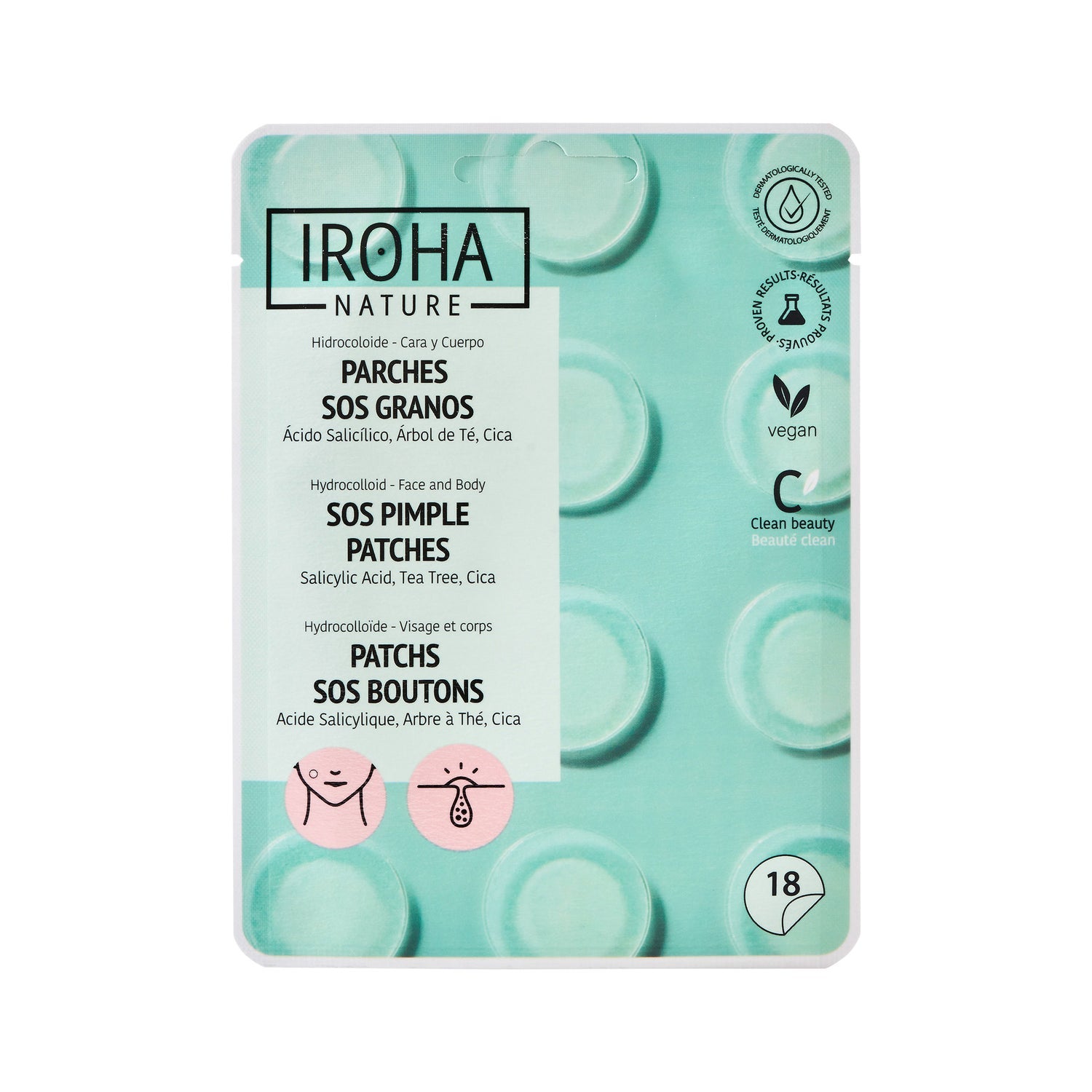 Iroha Nature Parches SOS Granos para Acné Cara y Cuerpo 18uds