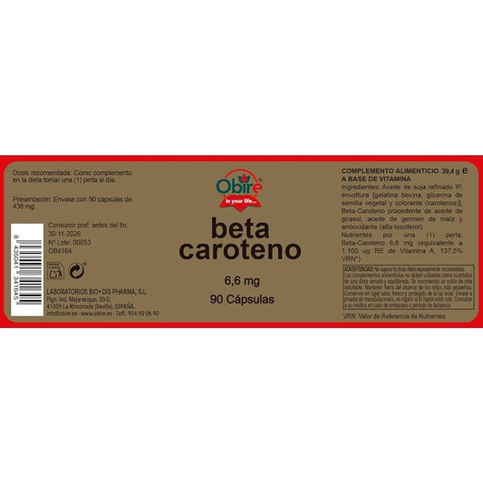 Obire Betacaroteno 10.000 U.I. 90 Perlas