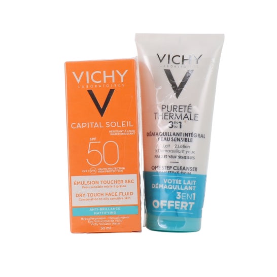 Vichy Capital Soleil Emulsión Tacto Seco SPF50 50ml + Pureté Thermale Desmaquillante 100ml