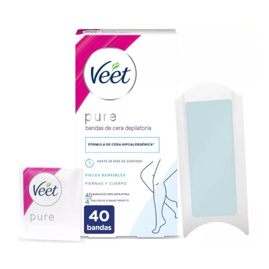 Veet Pure Bandas de Cera Depilatoria Piernas y Cuerpo Piel Sensible 40uds