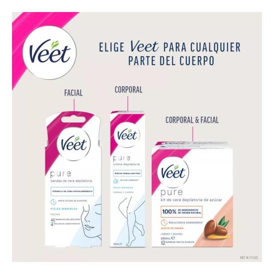 Veet Pure Bandas de Cera Depilatoria Piernas y Cuerpo Piel Sensible 40uds