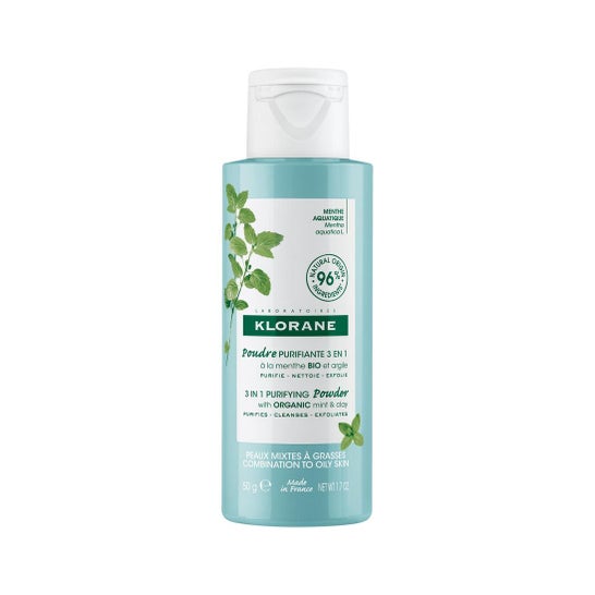 Klorane Polvo Limpiador Purificante 3 en 1 a la Menta BIO 50 g