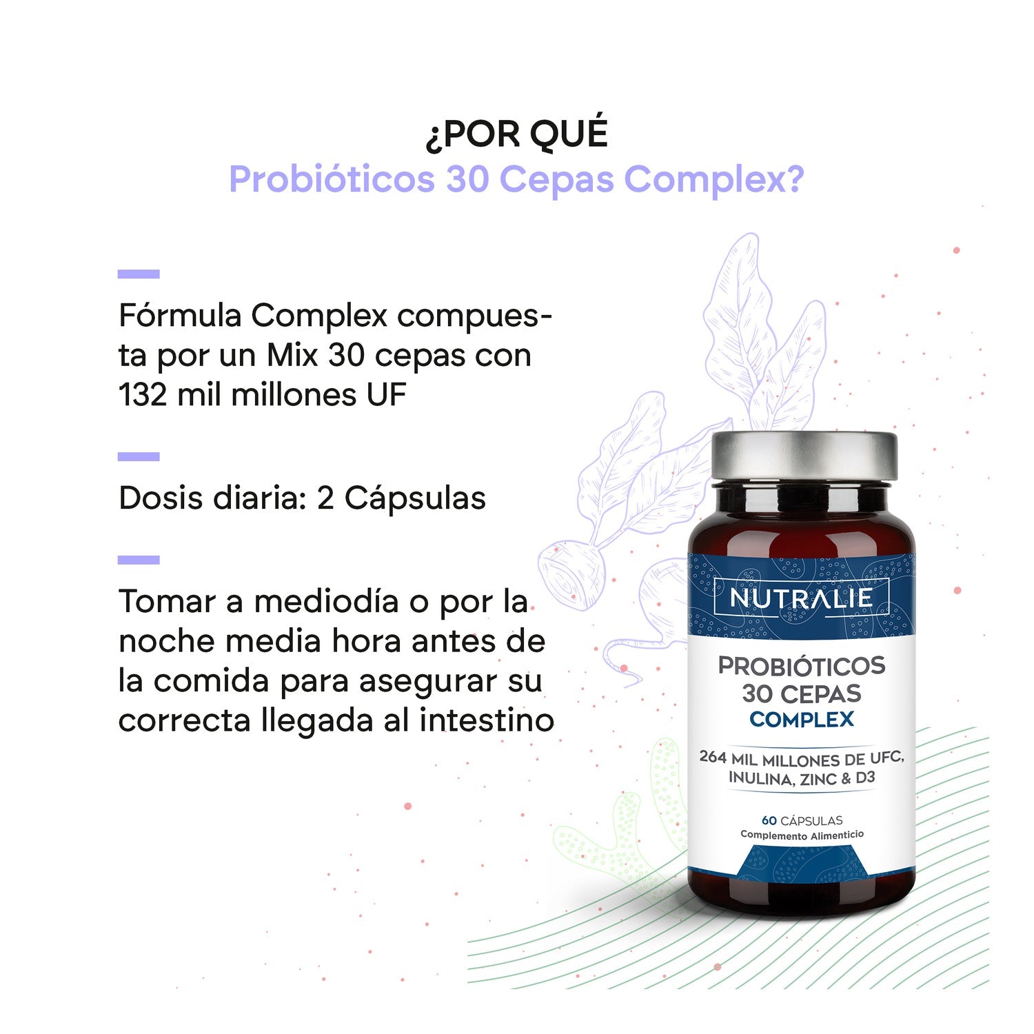 Nutralie Probióticos 30 Cepas 264 Billones UFC Biprotics 60caps