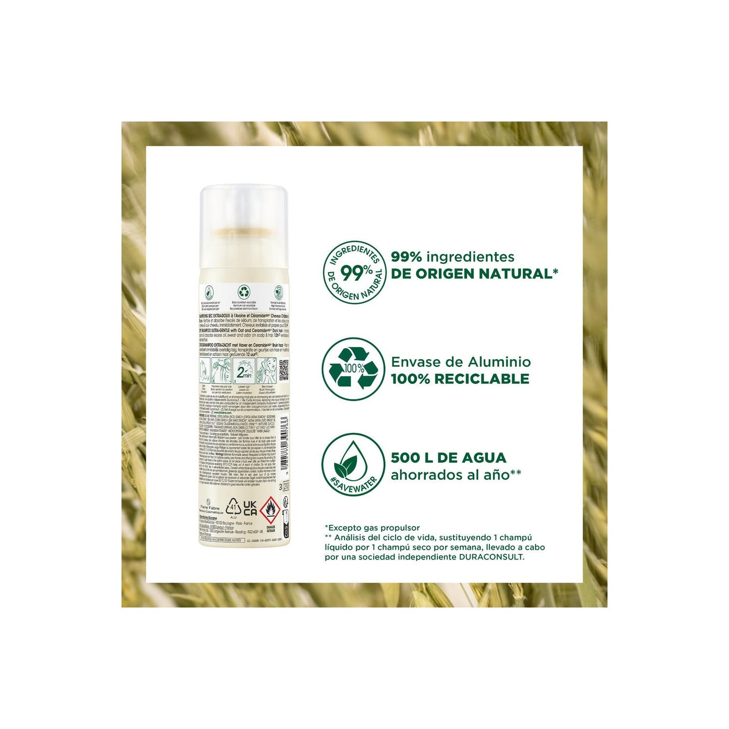 Klorane Champú Seco Leche de Avena Cabello Castaño 150ml