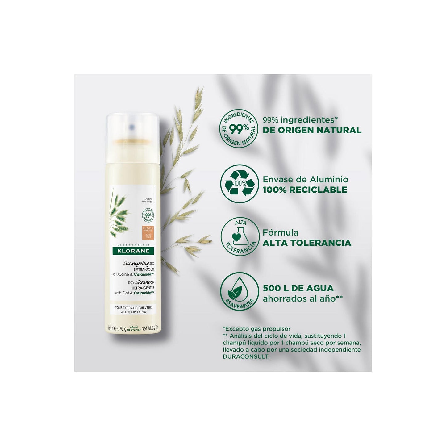 Klorane Champú Seco Leche de Avena Cabello Castaño 150ml