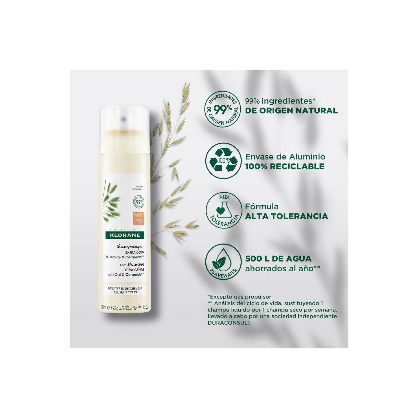 Klorane Champú Seco Leche de Avena Cabello Castaño 150ml