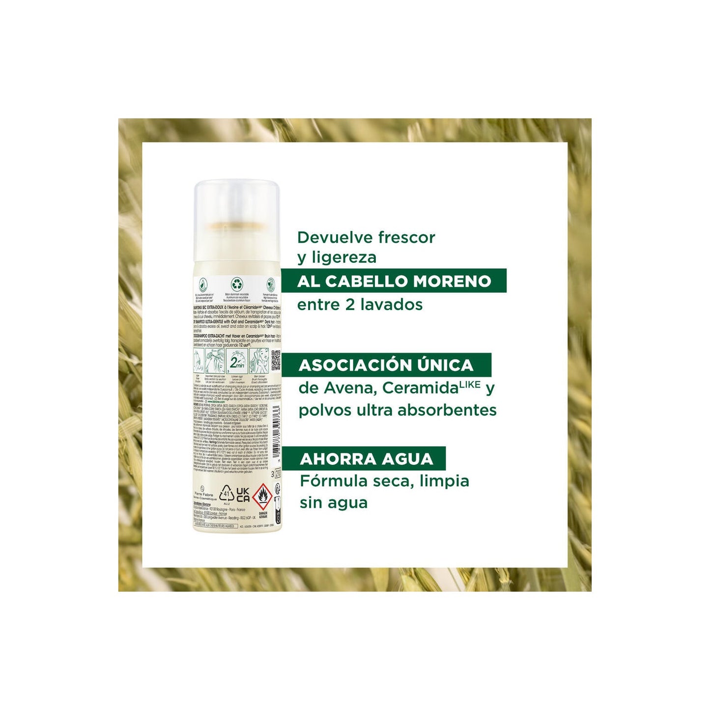 Klorane Champú Seco Leche de Avena Cabello Castaño 150ml