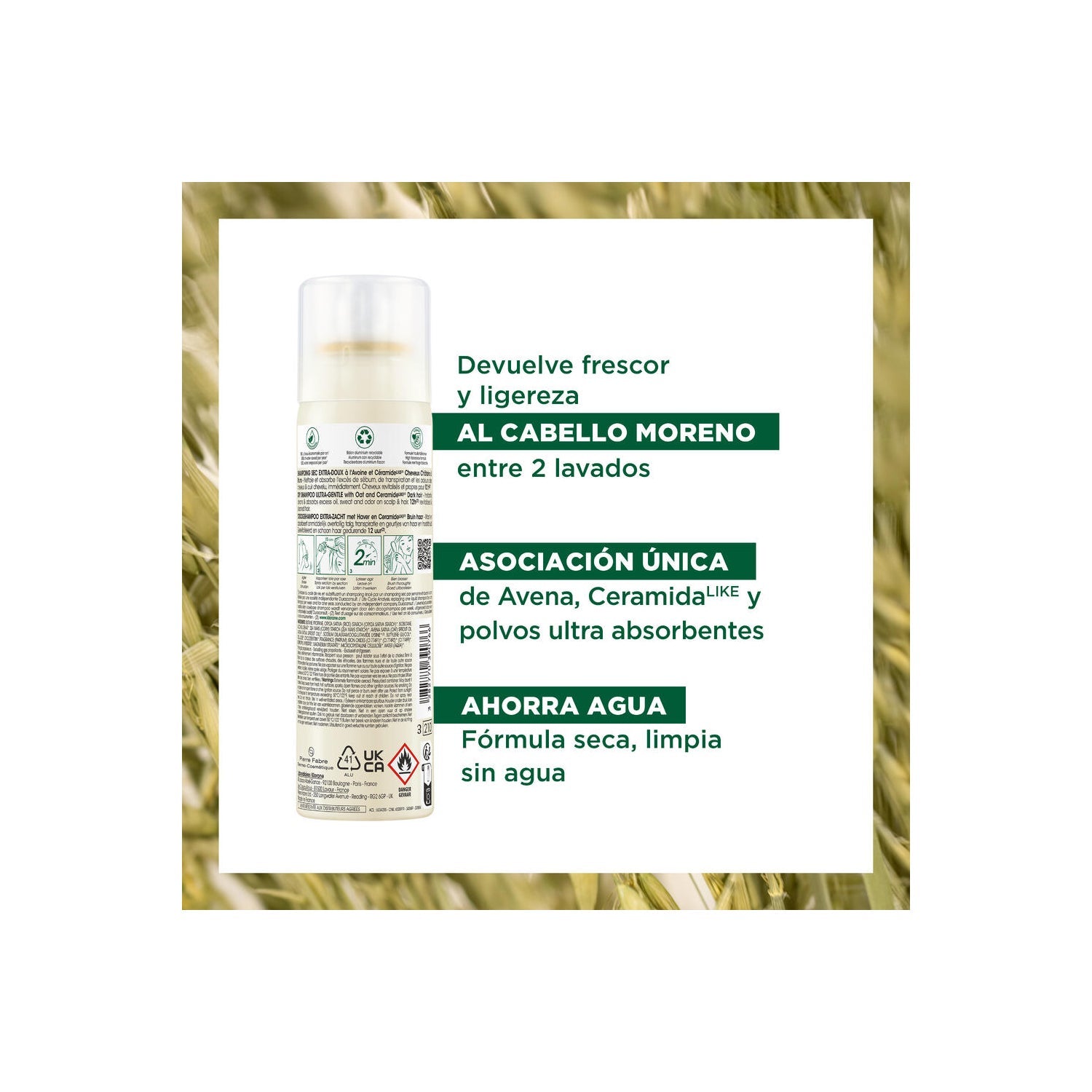 Klorane Champú Seco Leche de Avena Cabello Castaño 150ml