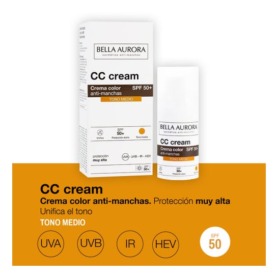 Bella Aurora Cc Cream Crema Color Anti-Manchas Spf50+ Tono Medio 30 ml