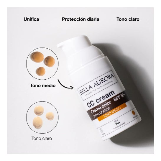 Bella Aurora CC Cream Crema Color Anti-Manchas SPF50+ Tono Medio 30ml