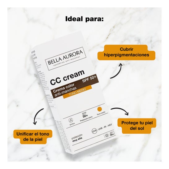 Bella Aurora CC Cream Crema Color Anti-Manchas SPF50+ Tono Medio 30ml