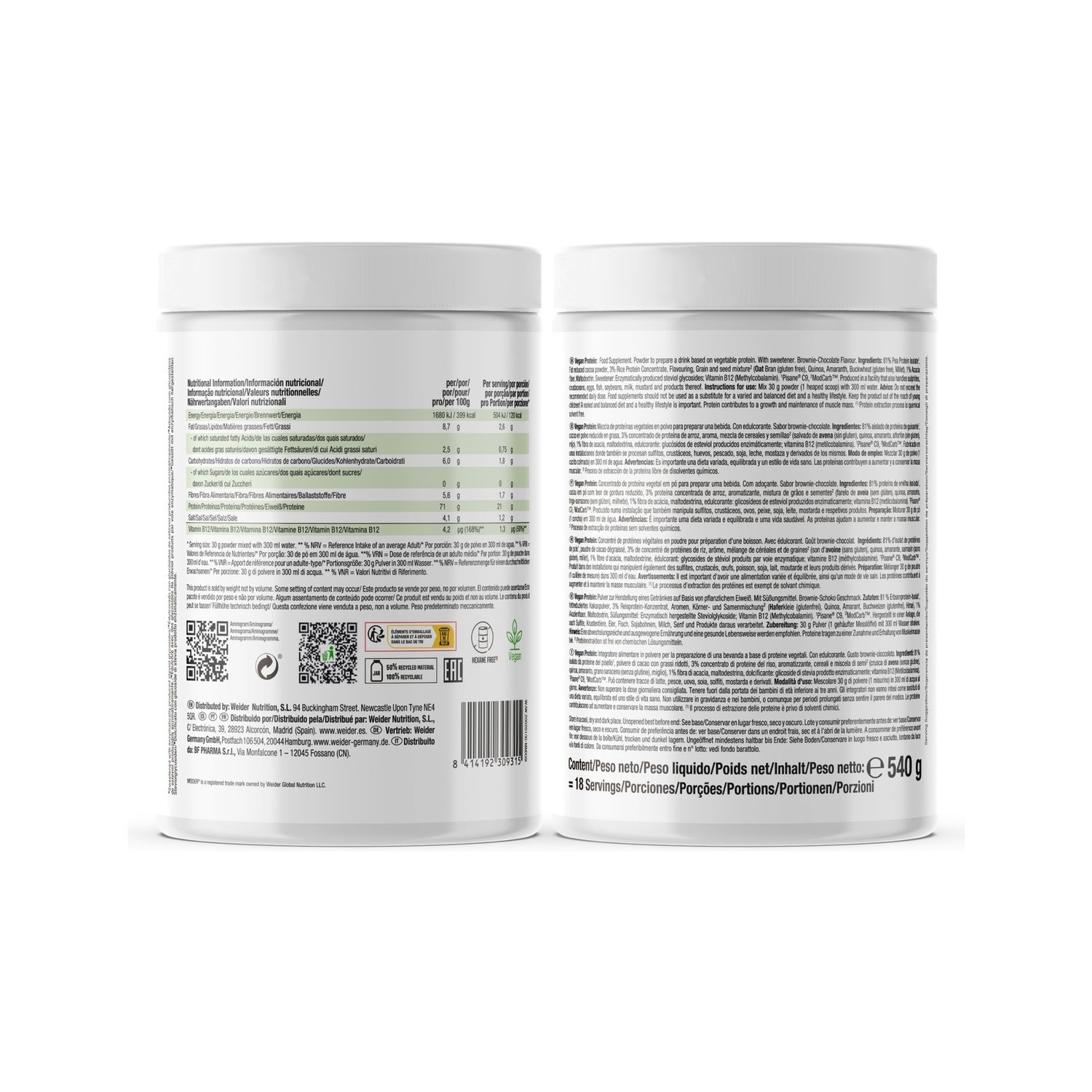 Weider Suplemento Alimenticio Vegan Protein Chocolate 540g