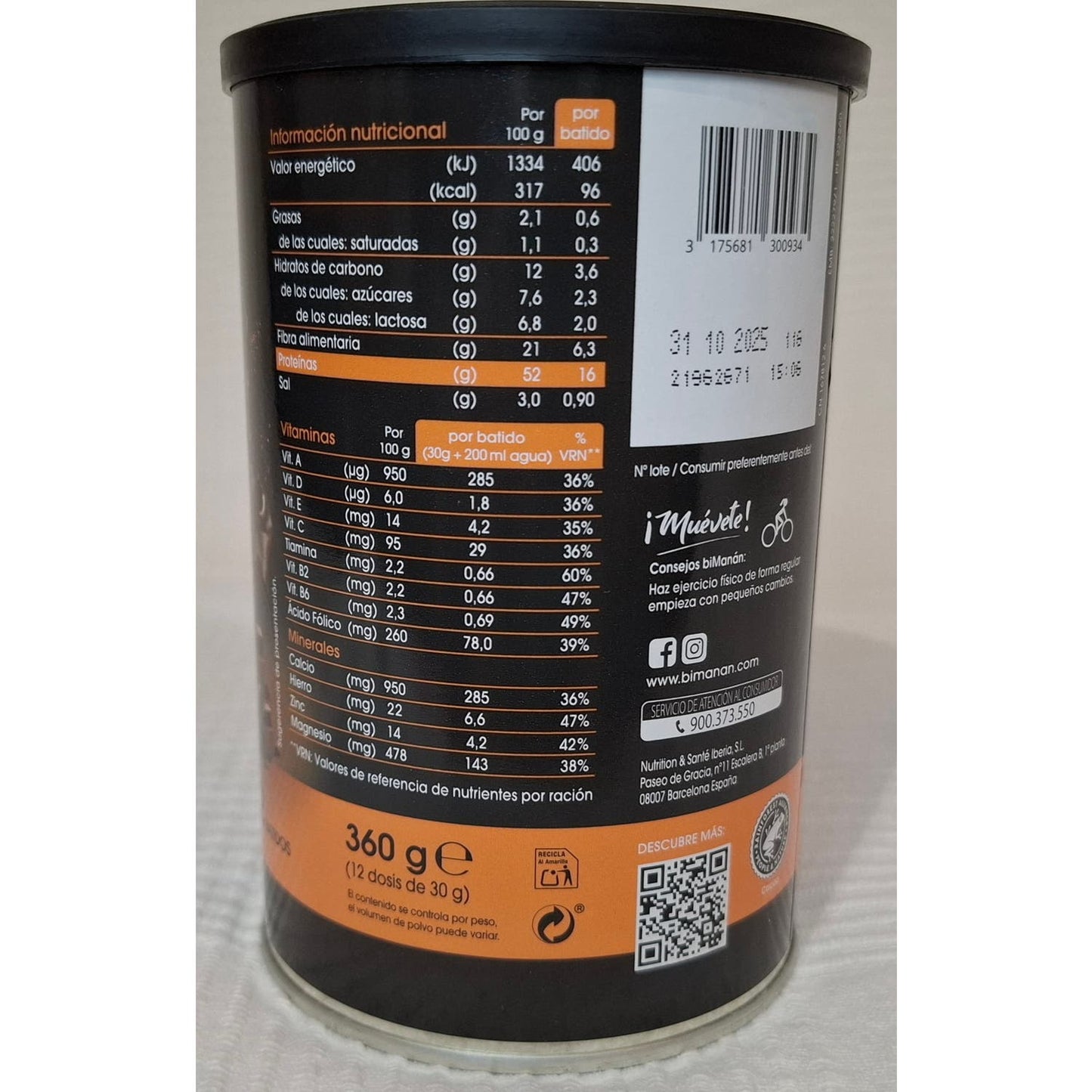 biManán Batido de Proteína Sabor Chocolate 360g