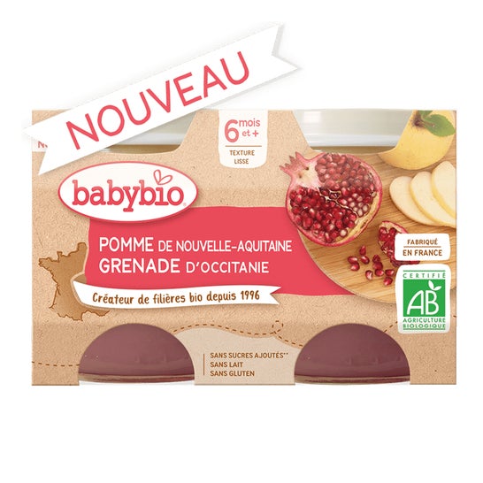 BabyBio® Pomme Grenade +6 Meses 2x130g