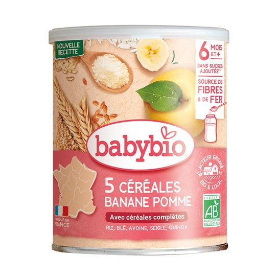 Babybio 5 Cereales Plátano y Manzana +6m 220g