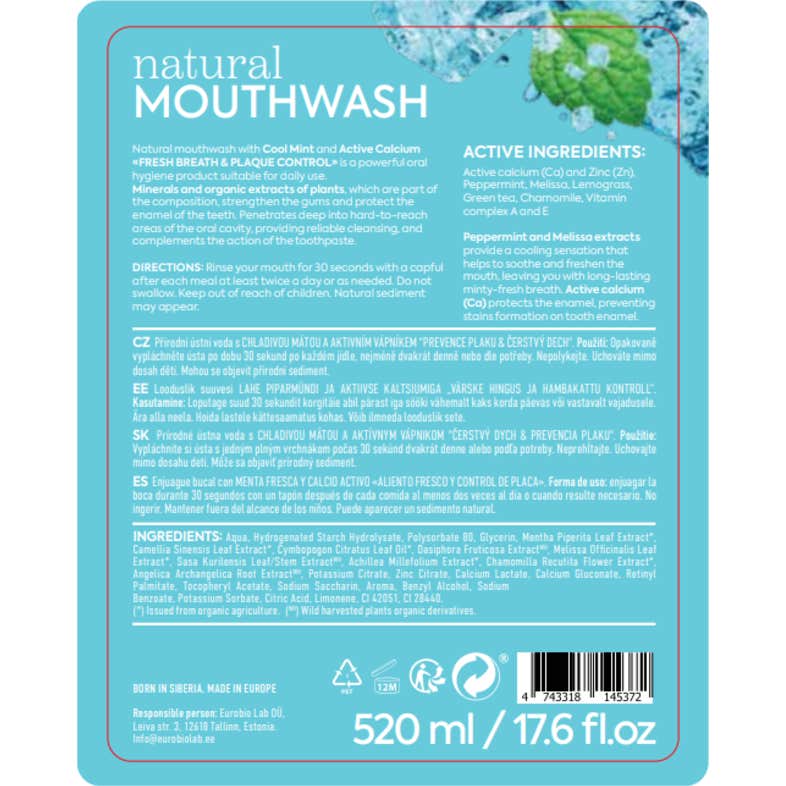 Natura Siberica Colutorio Menta Calcio Aliento Placa 520ml