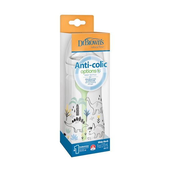 Dr Brown'S Biberón Anticólico Boca Ancha Dinosaurios 270 ml