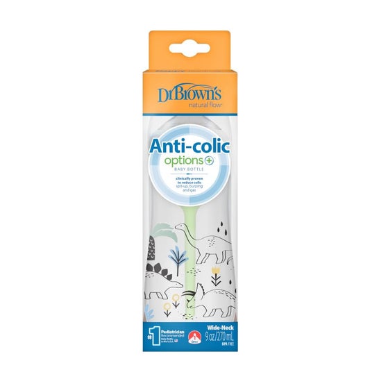 Dr Brown'S Biberón Anticólico Boca Ancha Dinosaurios 270 ml