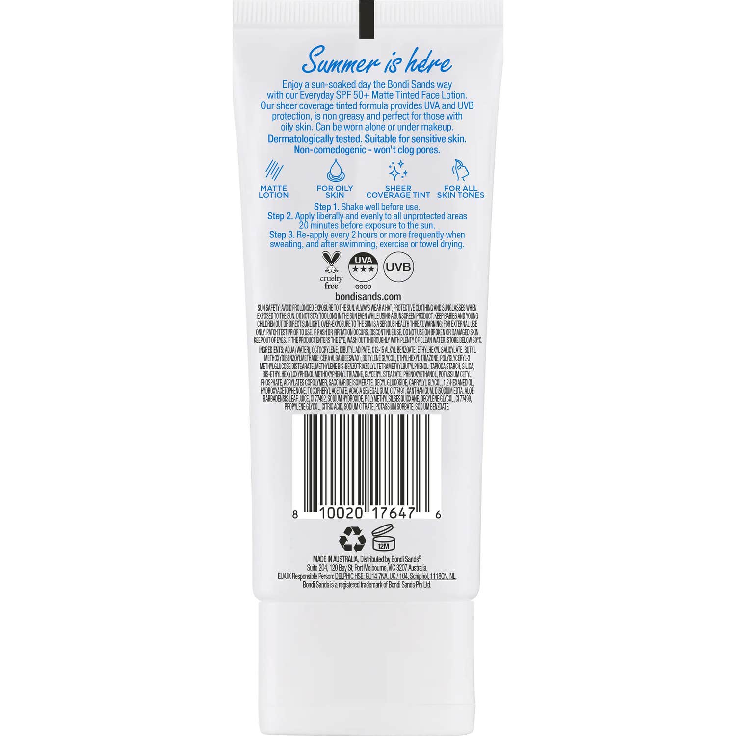Bondi Sands Face Spf50+ Everyday Lotion Tinted Matte 75ml