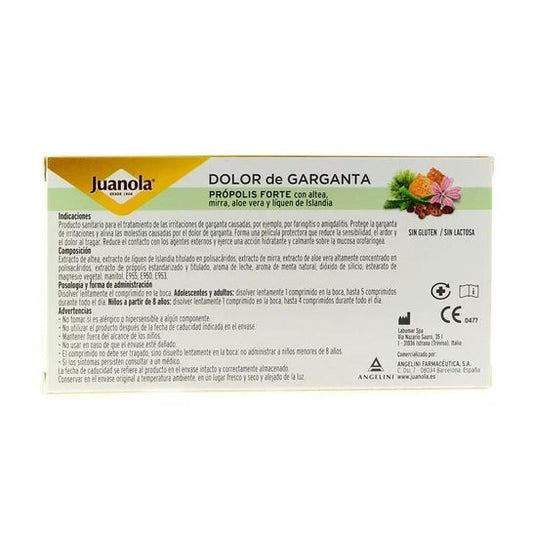 Juanola Dolor de Garganta Própolis Forte Sabor Suave Balsámico 20caps