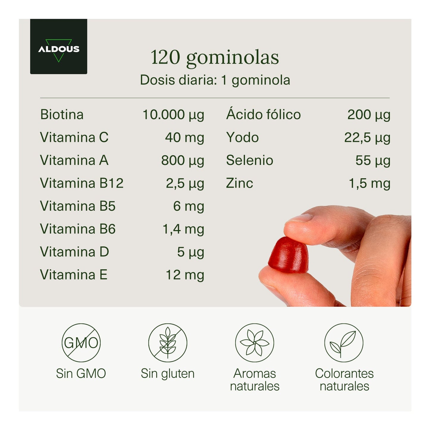 Aldous Biotina 10000mcg 120 gummies