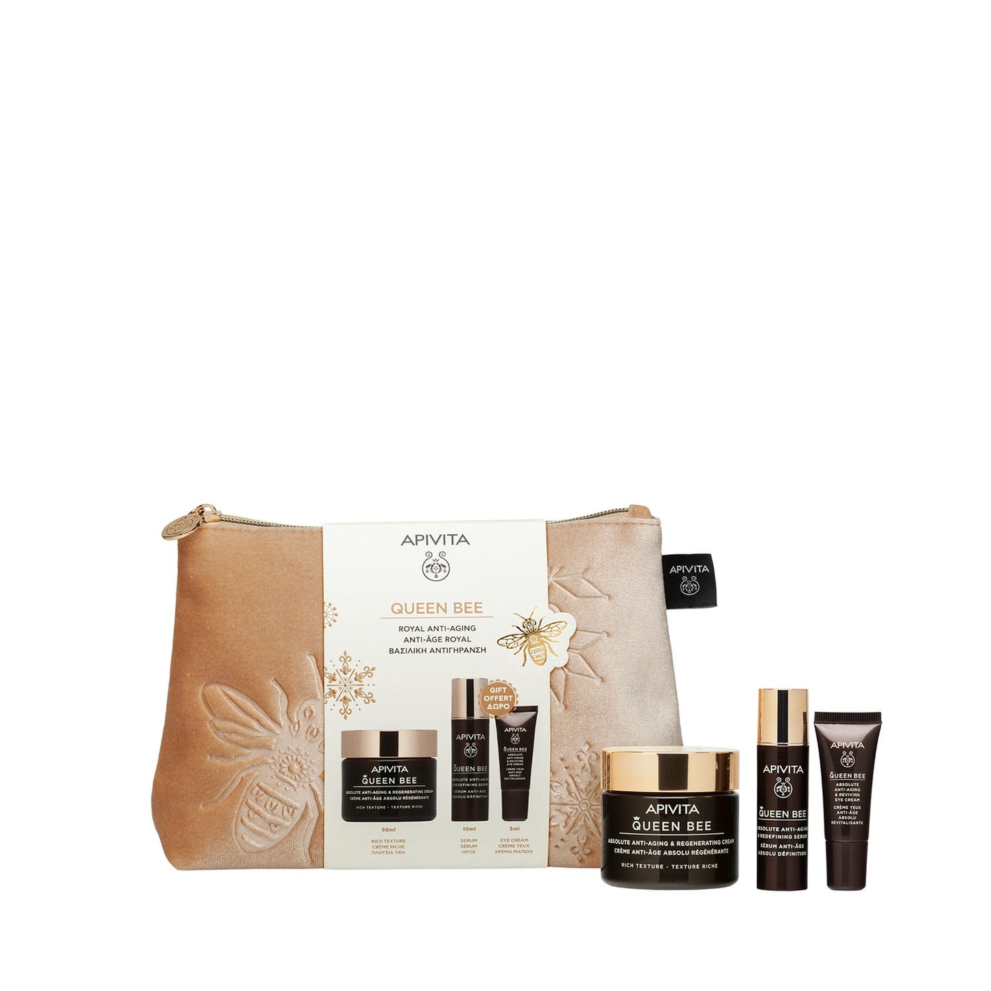 Apivita Pack Queen Bee Crema Regeneradora Rica 50ml + Sérum 10 ml + contorno de ojos 1,5ml
