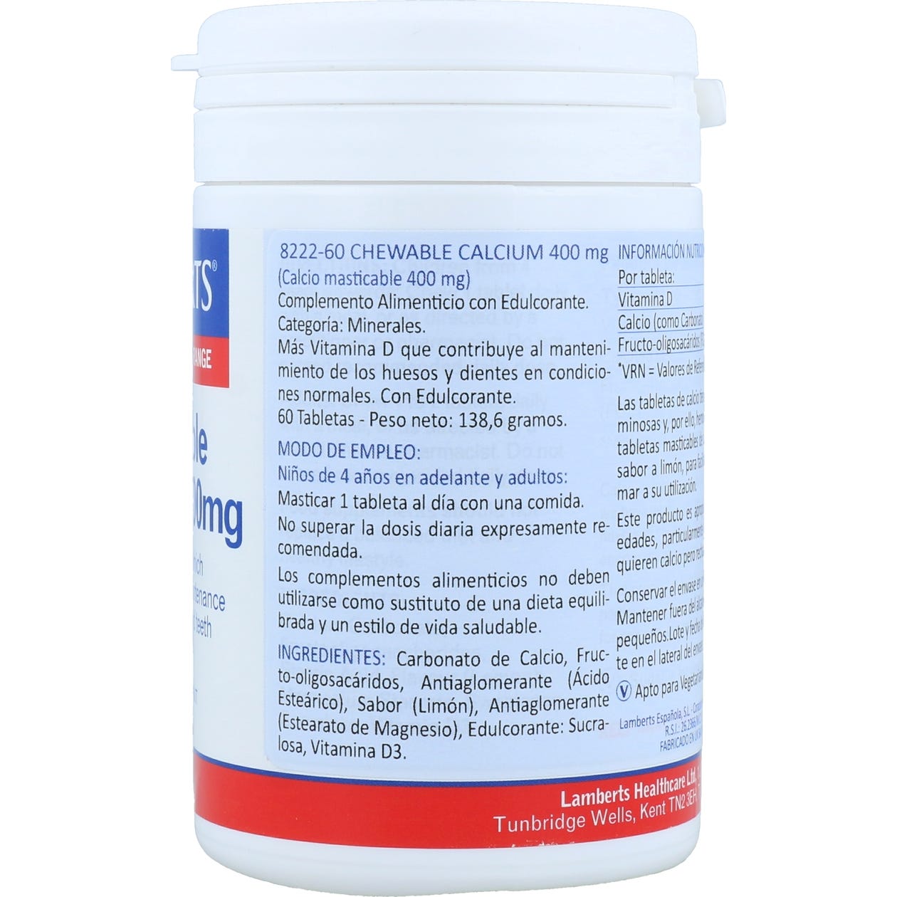 Lamberts Calcio Masticable 400 Mg 60caps