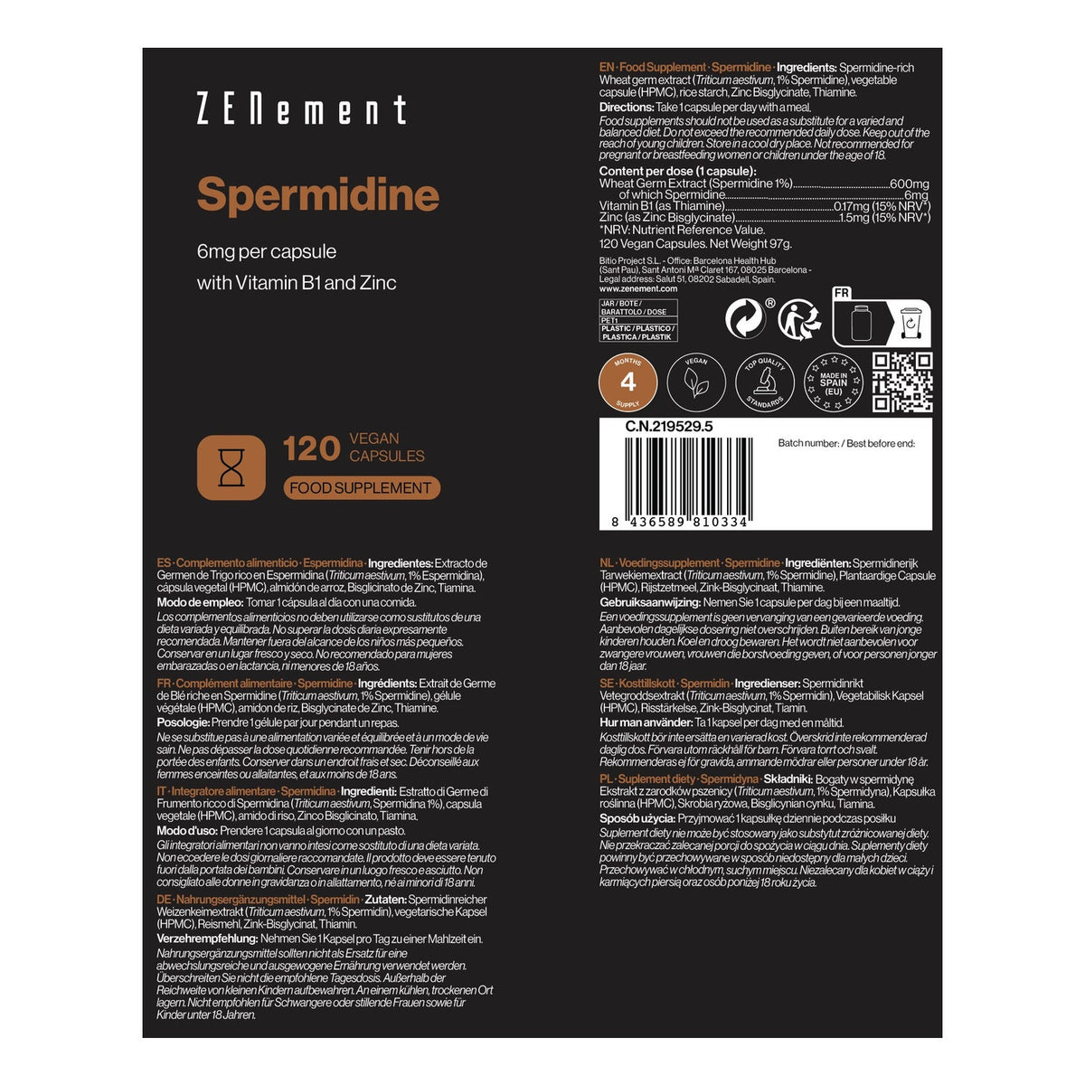 Zenement Espermidina 120 vcaps