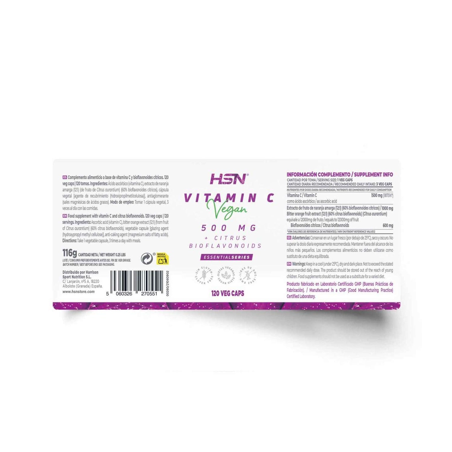 HSN Vitamina C 500mg + Bioflavonoides Cítricos 120vcaps