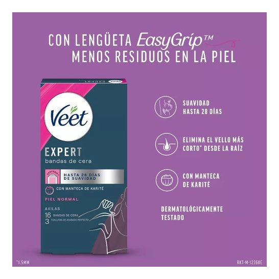 Veet Expert Bandas de Cera Depilatoria Axilas Piel Normal 16uds