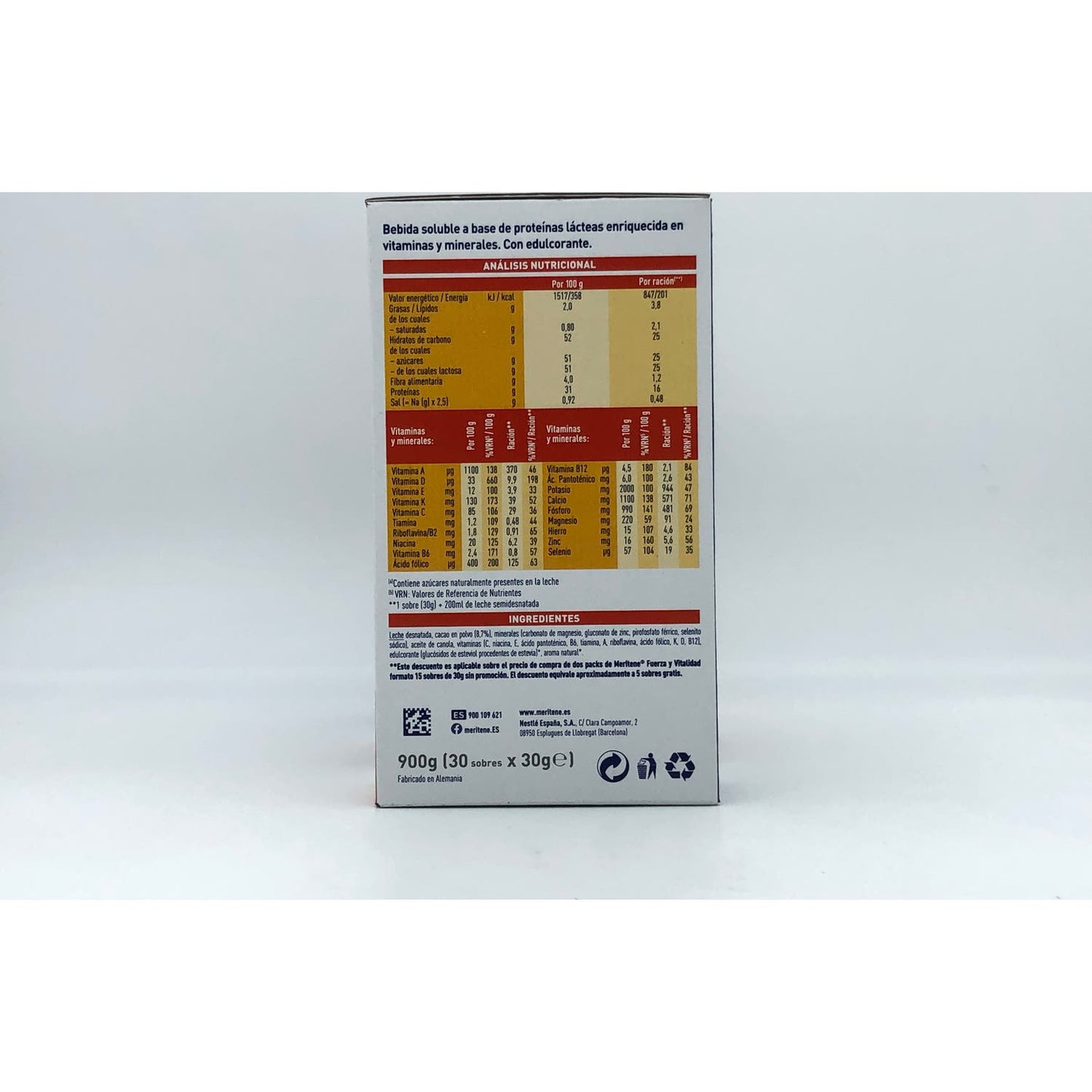 Meritene Fuerza y Vitalidad 15 Sobres + 15 Sobres Sabor Chocolate