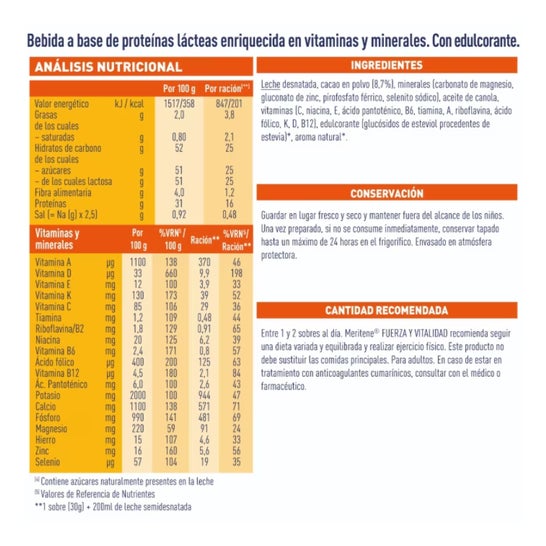 Meritene Fuerza y Vitalidad Chocolate 30 Sobres