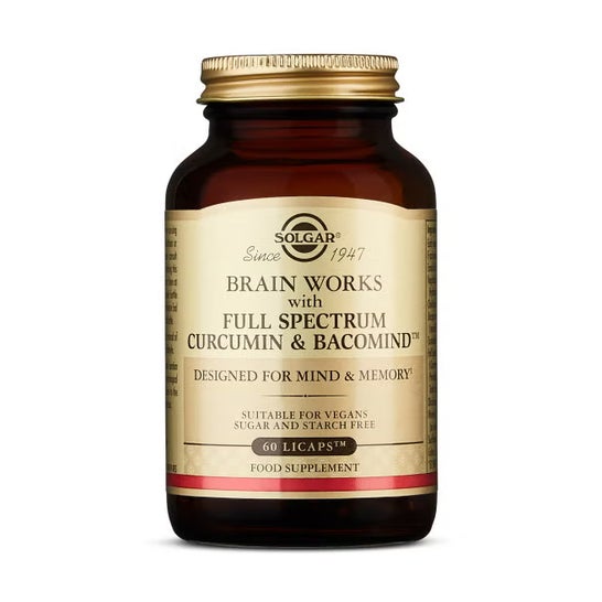 Solgar Brain Works con Full Spectrum Cúrcuma y BacoMind Licaps 60vcaps