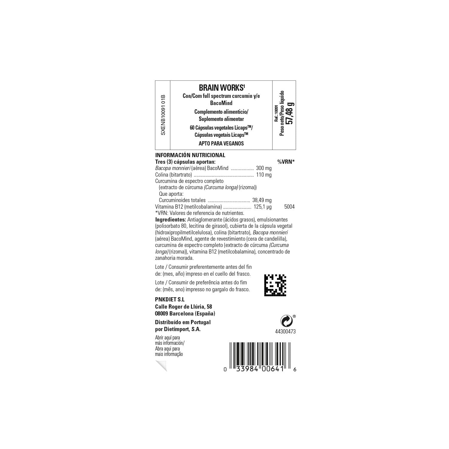 Solgar Brain Works con Full Spectrum Cúrcuma y BacoMind Licaps 60vcaps