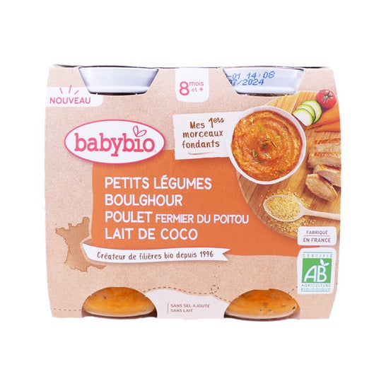 BabyBio Verduras Pequeñas Bulgur Pollo Coco 8M+ Bio 2x200g