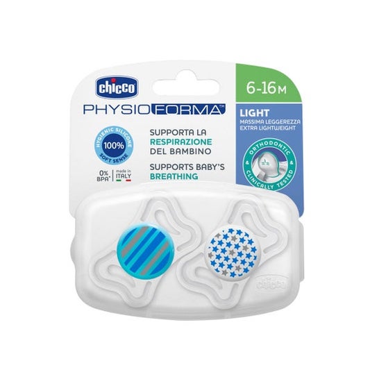 Chicco Chupete Silicona Physio Light Ortodontico Azul 6-16 M 2 U