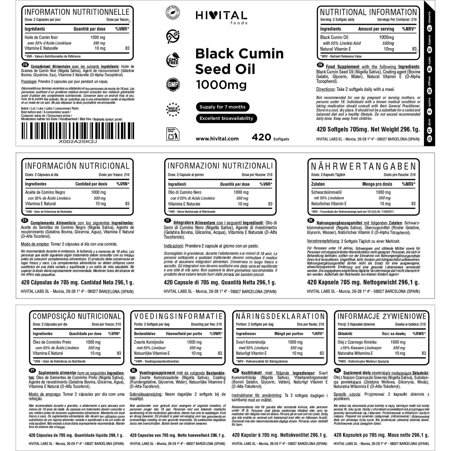 HIVITAL Aceite de comino negro 1000 mg 420 cáps blandas