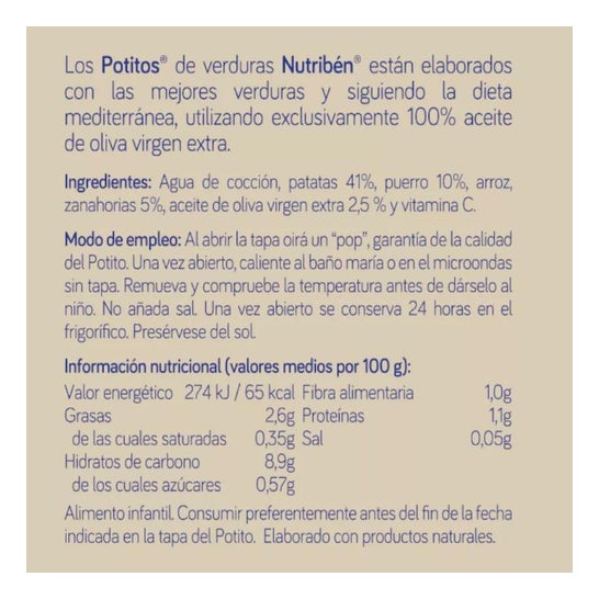 Nutriben Crema De Patata Puerro Y Zanahoria Potito 235 G