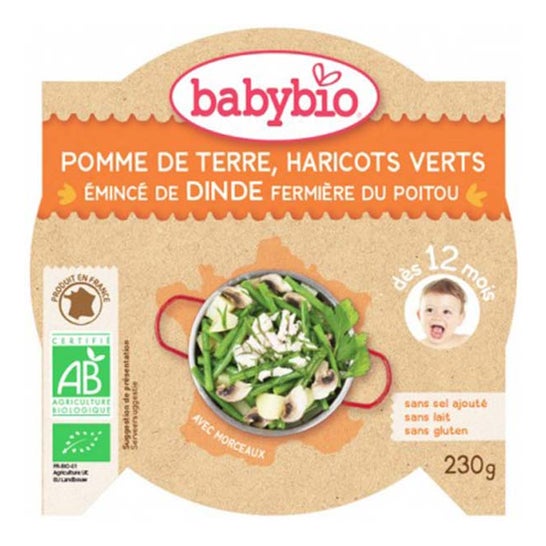 Babybio Vegetales Orgánicos y Plato de Pavo en 12 meses 230g
