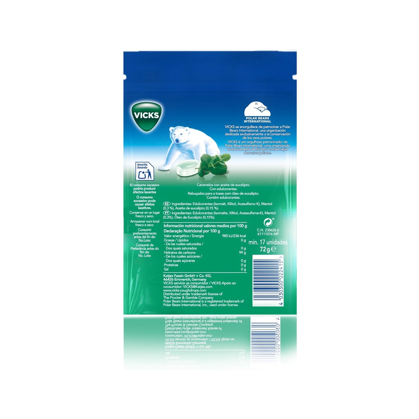 Vicks Praims Caramelos Doble Acción Mentol Refrescante 72g