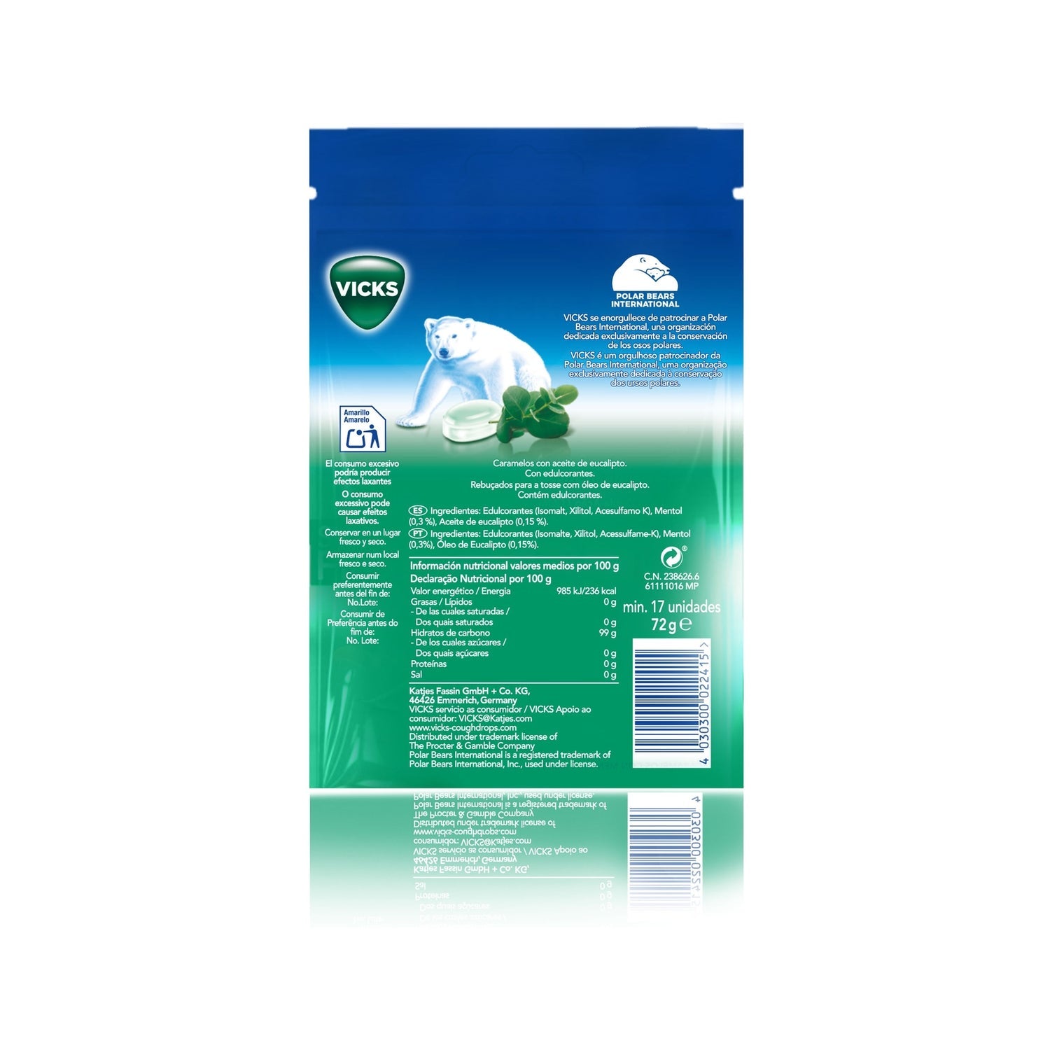 Vicks Praims Caramelos Doble Acción Mentol Refrescante 72g