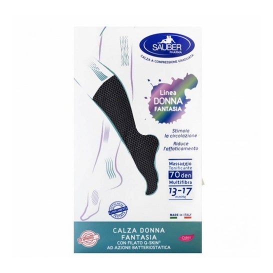 Sauber Qskin Mujer 70den Media Amatista Puntos Negro S/M 1 Par
