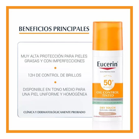 Eucerin Sun Oil Control Tinted Dry Touch Gel-Crema Tono Medio SPF50+ 50ml