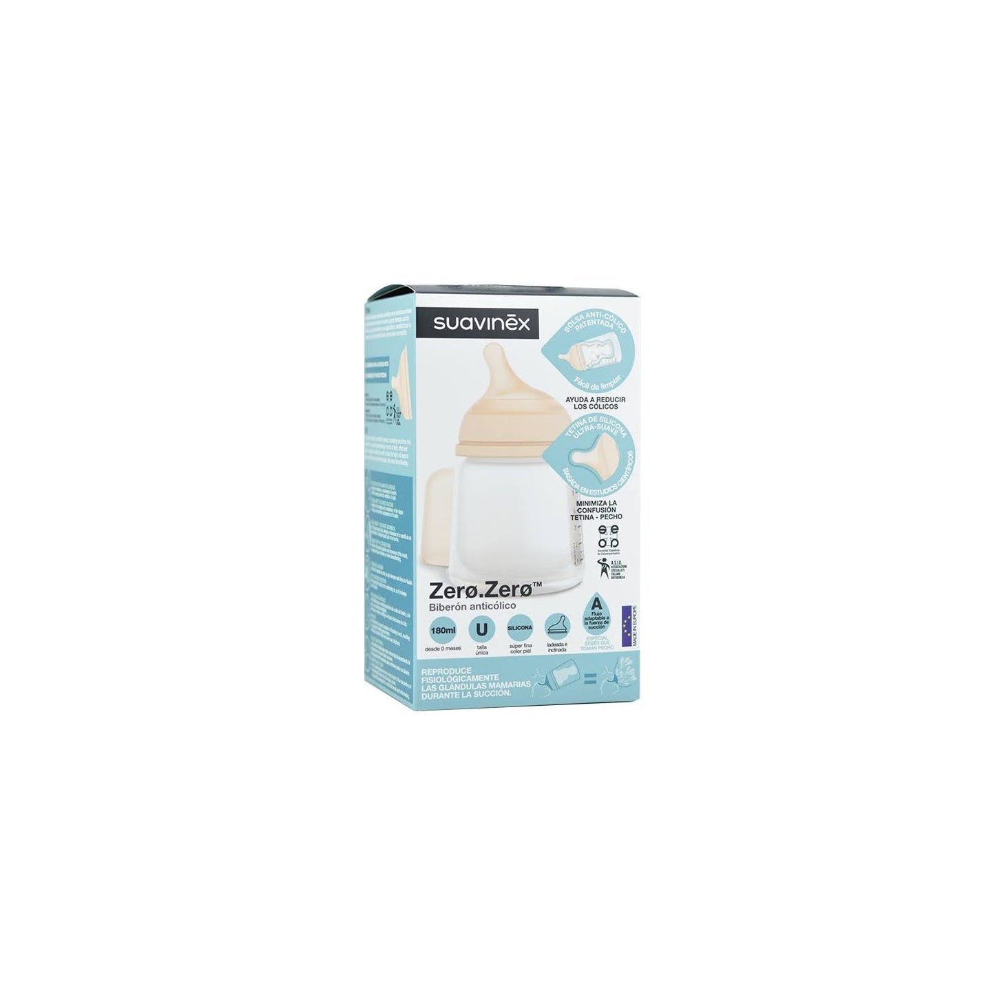 Suavinex Biberón Zero Zero Anticólico Flujo Adaptable 180ml 1ud
