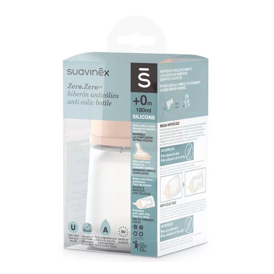 Suavinex Biberón Zero Zero Anticólico Flujo Adaptable 180ml 1ud