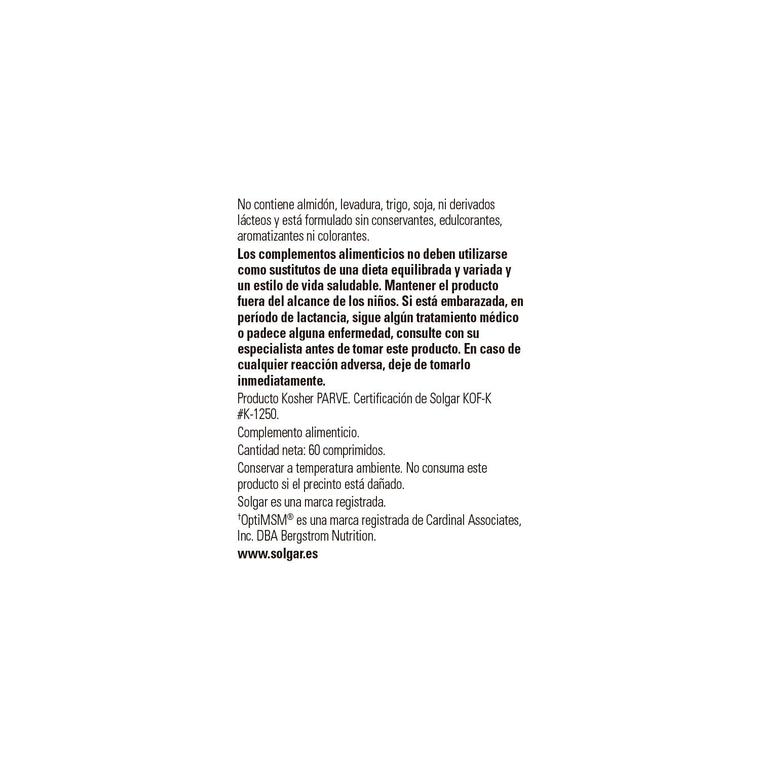 Solgar MSM Metilsulfonilmetano 1000mg 60comp
