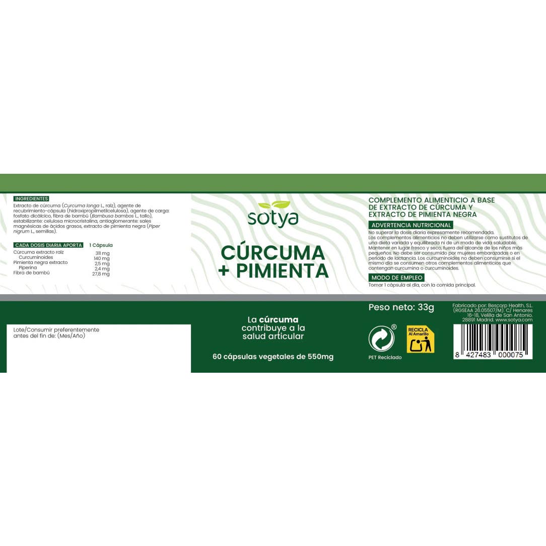 Sotya Curcumin Plus 60 Cápsulas 550mg