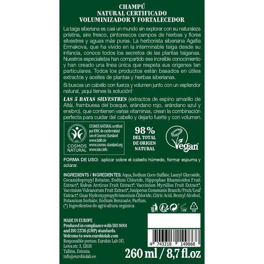 Green Agafia Champú Natural Voluminizador y Fortalecedor 260ml
